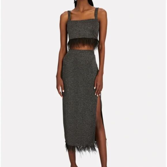 SAYLOR Tiggy‎ Feathered-Trimmed Knit Skirt Set Black Sz Medium - Picture 1 of 7